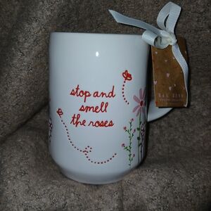 Rae Dunn White Ceramic Mug - Stop and Smell the Roses